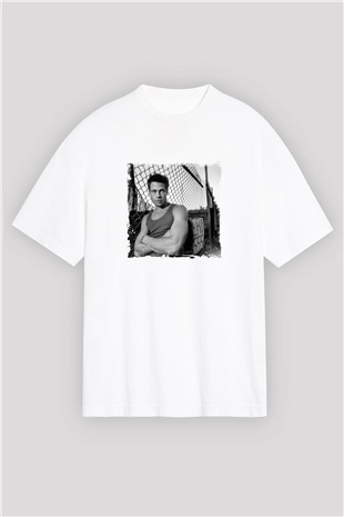 Brad Pitt Oversize Baskılı Beyaz Tişört