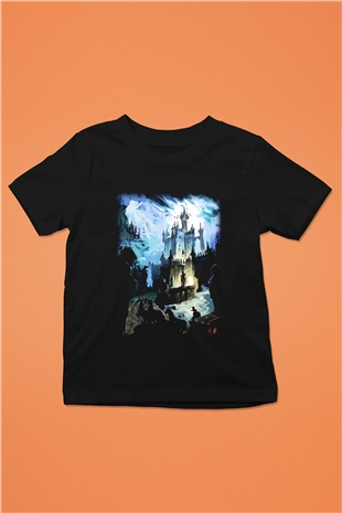 Bran Kalesi Baskılı Siyah Unisex Çocuk Tişört