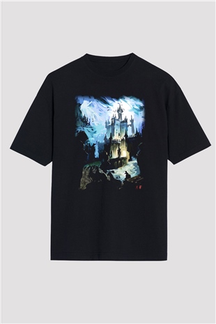 Bran Kalesi Siyah Unisex Oversize Tişört T-Shirt