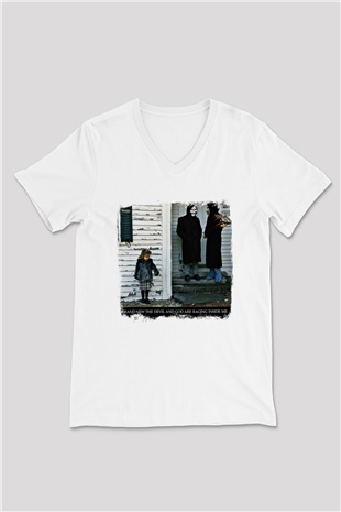 Brand New Baskılı Unisex Beyaz V Yaka Tişört