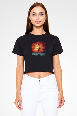 Brand New Baskılı Unisex Siyah Crop Top Tişört