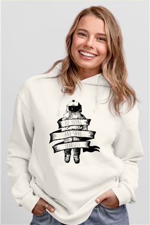 Brand New Beyaz Unisex Kapüşonlu Sweatshirt