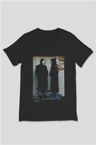 Brand New Siyah Unisex V Yaka Tişört T-Shirt