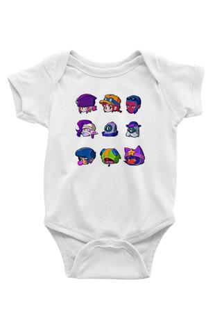 Brawl Stars Baskılı Beyaz Unisex Bebek Body - Zıbın