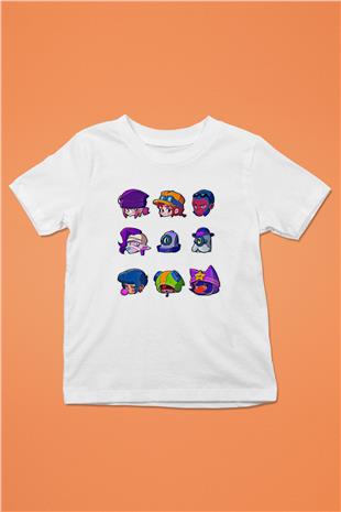 Brawl Stars Baskılı Beyaz Unisex Beyaz Çocuk Tişört - Tshirt