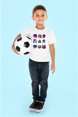 Brawl Stars Baskılı Beyaz Unisex Beyaz Çocuk Tişört - Tshirt