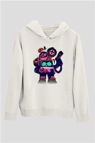 Brawl Stars Baskılı Beyaz Unisex Kapüşonlu Sweatshirt
