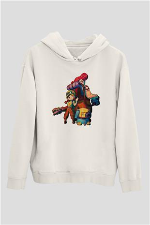 Brawl Stars Baskılı Beyaz Unisex Kapüşonlu Sweatshirt