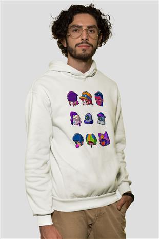 Brawl Stars Baskılı Beyaz Unisex Kapüşonlu Sweatshirt