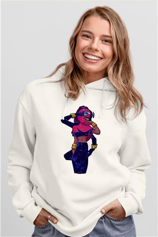 Brawl Stars Baskılı Beyaz Unisex Kapüşonlu Sweatshirt