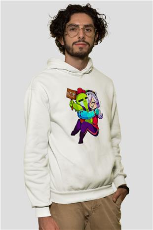 Brawl Stars Baskılı Beyaz Unisex Kapüşonlu Sweatshirt