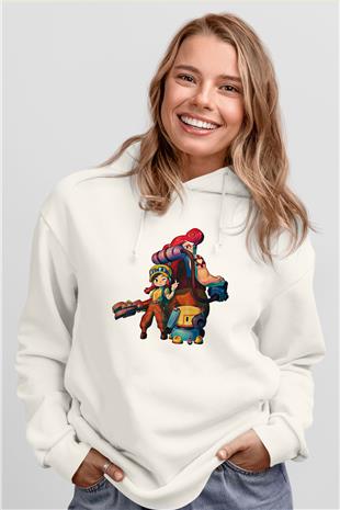 Brawl Stars Baskılı Beyaz Unisex Kapüşonlu Sweatshirt