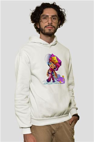 Brawl Stars Baskılı Beyaz Unisex Kapüşonlu Sweatshirt