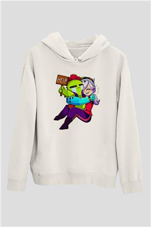 Brawl Stars Baskılı Beyaz Unisex Kapüşonlu Sweatshirt