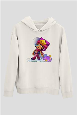 Brawl Stars Baskılı Beyaz Unisex Kapüşonlu Sweatshirt