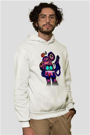 Brawl Stars Baskılı Beyaz Unisex Kapüşonlu Sweatshirt