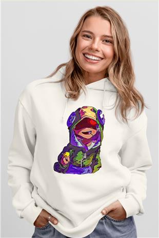 Brawl Stars Baskılı Beyaz Unisex Kapüşonlu Sweatshirt