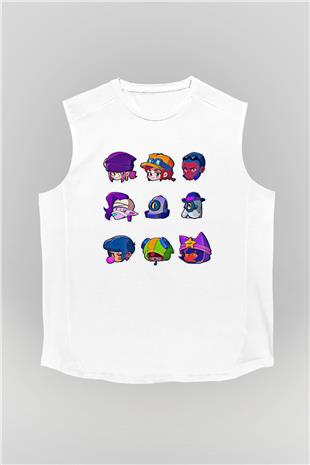 Brawl Stars Baskılı Beyaz Unisex Kolsuz Tişört - Tshirt