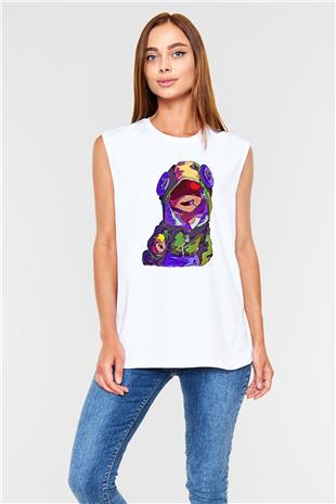 Brawl Stars Baskılı Beyaz Unisex Kolsuz Tişört - Tshirt