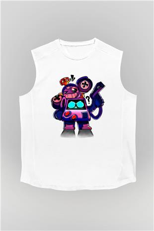 Brawl Stars Baskılı Beyaz Unisex Kolsuz Tişört - Tshirt