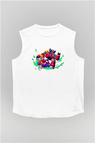 Brawl Stars Baskılı Beyaz Unisex Kolsuz Tişört - Tshirt