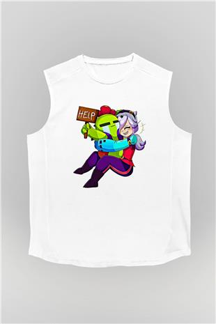 Brawl Stars Baskılı Beyaz Unisex Kolsuz Tişört - Tshirt