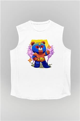Brawl Stars Baskılı Beyaz Unisex Kolsuz Tişört - Tshirt