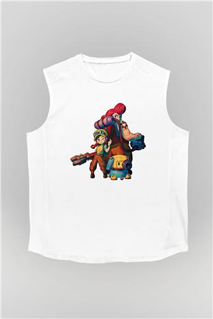 Brawl Stars Baskılı Beyaz Unisex Kolsuz Tişört - Tshirt