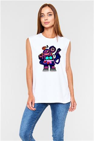 Brawl Stars Baskılı Beyaz Unisex Kolsuz Tişört - Tshirt