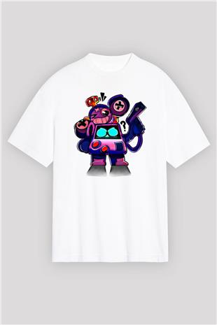 Brawl Stars Baskılı Beyaz Unisex Oversize Tişört - Tshirt