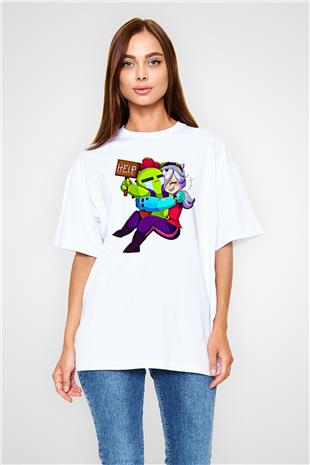 Brawl Stars Baskılı Beyaz Unisex Oversize Tişört - Tshirt