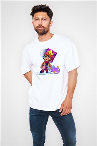 Brawl Stars Baskılı Beyaz Unisex Oversize Tişört - Tshirt