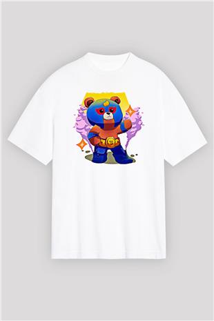 Brawl Stars Baskılı Beyaz Unisex Oversize Tişört - Tshirt