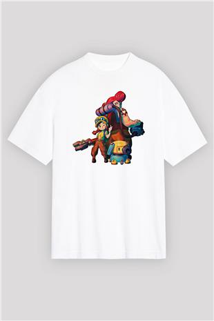 Brawl Stars Baskılı Beyaz Unisex Oversize Tişört - Tshirt