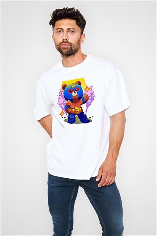 Brawl Stars Baskılı Beyaz Unisex Oversize Tişört - Tshirt
