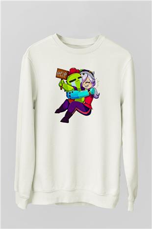 Brawl Stars Baskılı Beyaz Unisex Sweatshirt