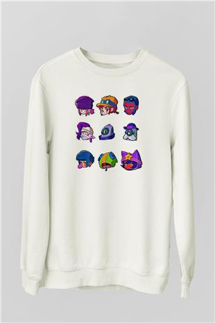 Brawl Stars Baskılı Beyaz Unisex Sweatshirt