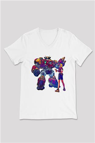 Brawl Stars Baskılı Beyaz Unisex V Yaka Tişört - Tshirt