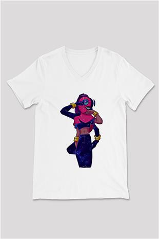 Brawl Stars Baskılı Beyaz Unisex V Yaka Tişört - Tshirt