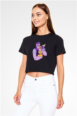 Brawl Stars Baskılı Siyah Crop Top Kadın Tişört - Tshirt