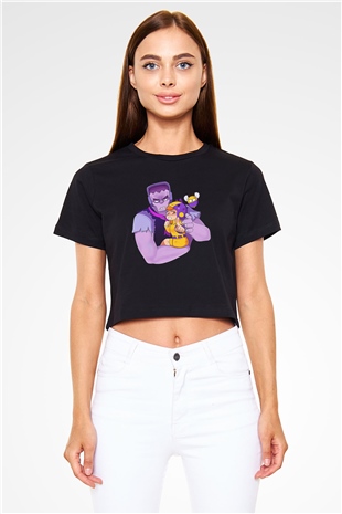 Brawl Stars Baskılı Siyah Crop Top Kadın Tişört - Tshirt