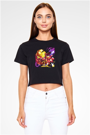 Brawl Stars Baskılı Siyah Crop Top Kadın Tişört - Tshirt