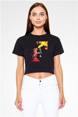 Brawl Stars Baskılı Siyah Crop Top Kadın Tişört - Tshirt