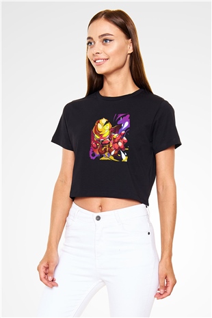 Brawl Stars Baskılı Siyah Crop Top Kadın Tişört - Tshirt