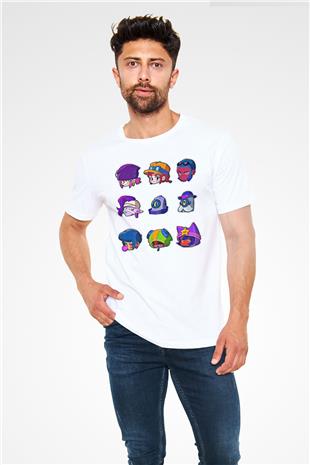 Brawl Stars Baskılı Unisex Beyaz Tişört - Tshirt