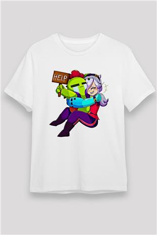 Brawl Stars Baskılı Unisex Beyaz Tişört - Tshirt