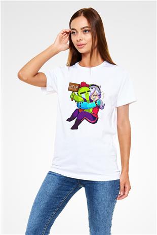 Brawl Stars Baskılı Unisex Beyaz Tişört - Tshirt