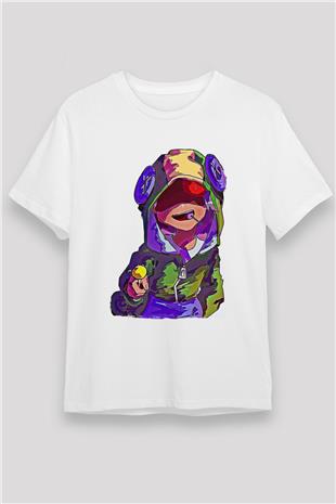 Brawl Stars Baskılı Unisex Beyaz Tişört - Tshirt