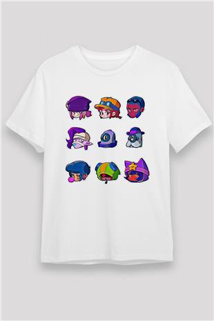 Brawl Stars Baskılı Unisex Beyaz Tişört - Tshirt