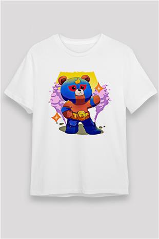 Brawl Stars Baskılı Unisex Beyaz Tişört - Tshirt